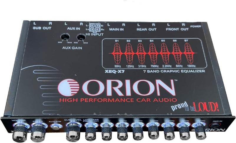 Orion XEQ-X7 7-Band Graphic Equalizer with Front 3.5mm AUX Input – Half-DIN Car Audio EQ with Subwoofer Control, High/Low-Level Inputs, Rear RCA, and Variable Low Pass Filter - Image 3
